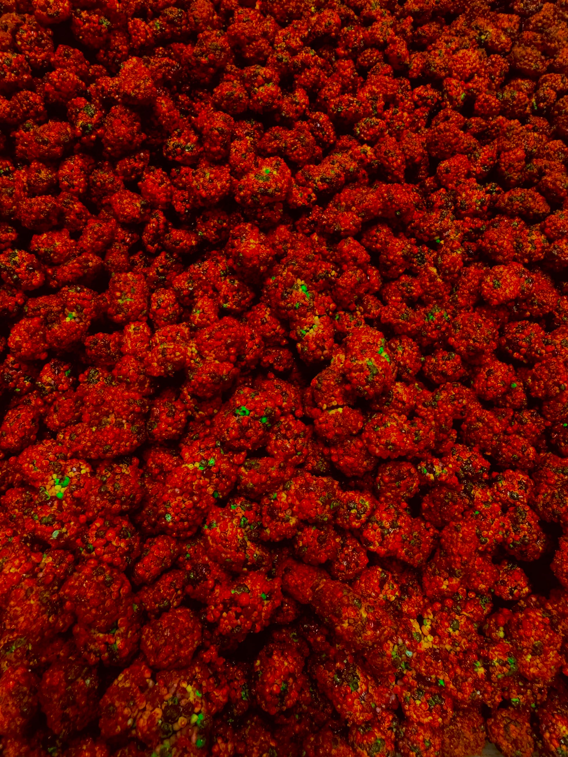 Close up of nerds covered in chamoy and chili 